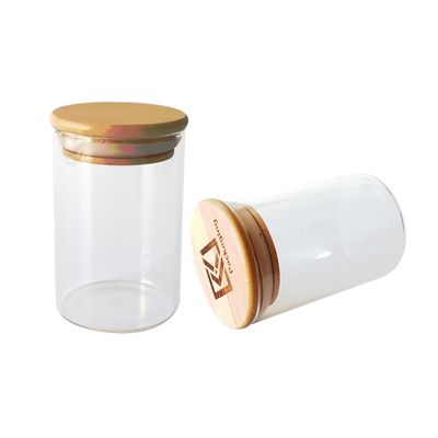 Recipiente de armazenamento de madeira 4oz da marijuana do frasco do vidro de Borosilicate da sução da tampa 6oz
