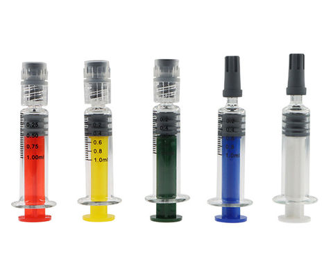 O bloco feito sob encomenda de vidro 1ml da erva daninha do Borosilicate coloriu a seringa do fechamento de Luer para o óleo do concentrado