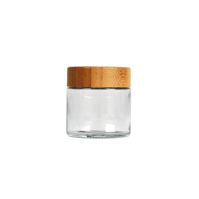 frasco de vidro claro da erva daninha 3oz com tampa de bambu frasco do vidro de 3,5 gramas 8o