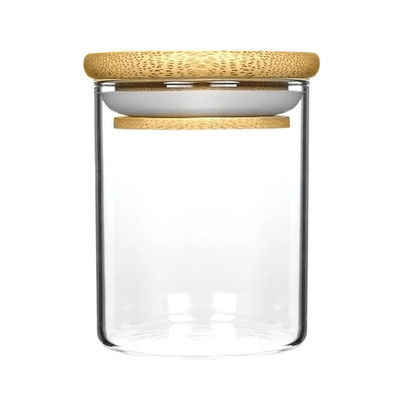 Frasco da especiaria do vidro de Borosilicate do armazenamento do alimento com a tampa de bambu para o cereal da farinha dos macarronetes das ervas