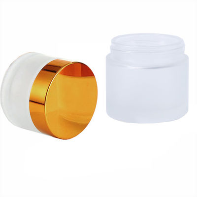 Frasco de vidro transparente fosco resistente a crianças de 2oz com tampa dourada