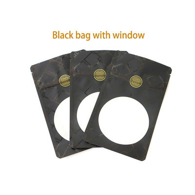 Bolsas Mylar à prova de crianças, pretas e foscas, personalizáveis, com janela clara