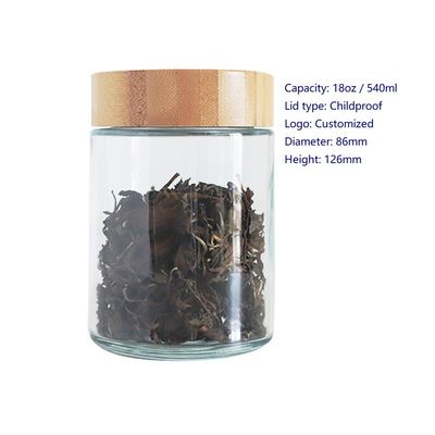 marijuana sem perigo para as crianças do frasco de vidro de bambu da tampa 18oz que empacota o frasco grande da flor do cânhamo