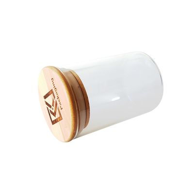 Recipiente de vidro alto resistente ao calor do Borosilicate com a tampa de bambu para a cozinha