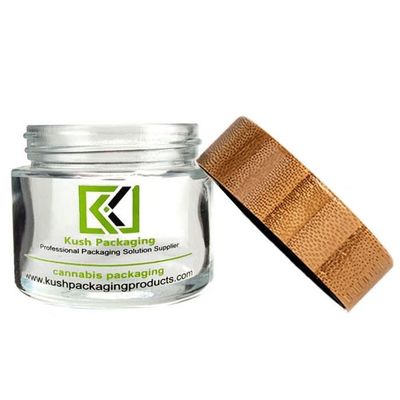 do frasco de vidro de bambu da tampa de 2oz CBD prova de vidro clara da criança do frasco da erva daninha