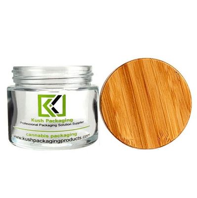 do frasco de vidro de bambu da tampa de 2oz CBD prova de vidro clara da criança do frasco da erva daninha