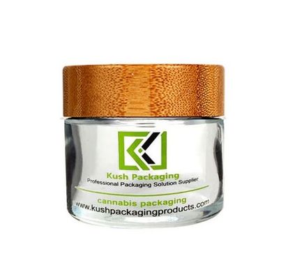do frasco de vidro de bambu da tampa de 2oz CBD prova de vidro clara da criança do frasco da erva daninha