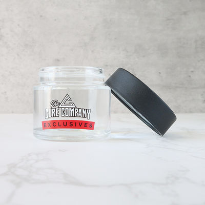 CR Flower Bud Jar Resistente a crianças hermeticamente à prova de cheiro preto tampa de parafuso frascos de vidro para goma Ervas de armazenamento