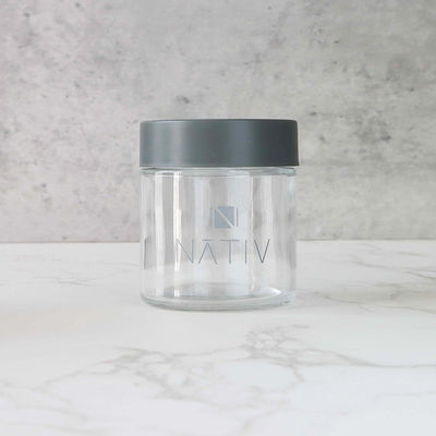 CR Flower Bud Jar Resistente a crianças hermeticamente à prova de cheiro preto tampa de parafuso frascos de vidro para goma Ervas de armazenamento