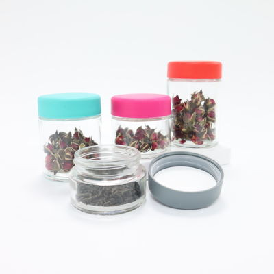 Container de armazenamento de doces de flores de ervas daninhas de vidro redondo liso com tampa de parafuso à prova de crianças