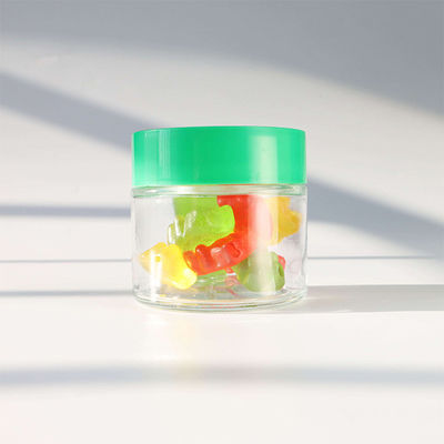 Container de armazenamento de doces de flores de ervas daninhas de vidro redondo liso com tampa de parafuso à prova de crianças